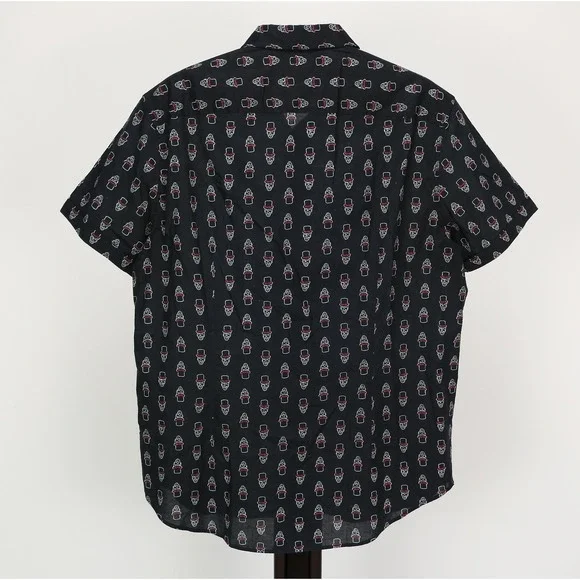 John Varvatos Button Down L Slash Skull Top Hat Print Mens S/S Shirt Rock & Roll - Picture 3 of 10